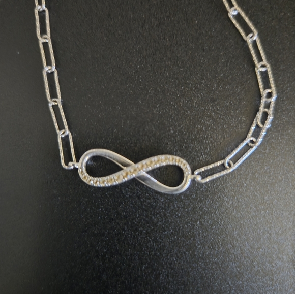 White Sapphire (Lab Created) Silver Infinity Bracelet 8 Inches GUC - Picture 4 of 9